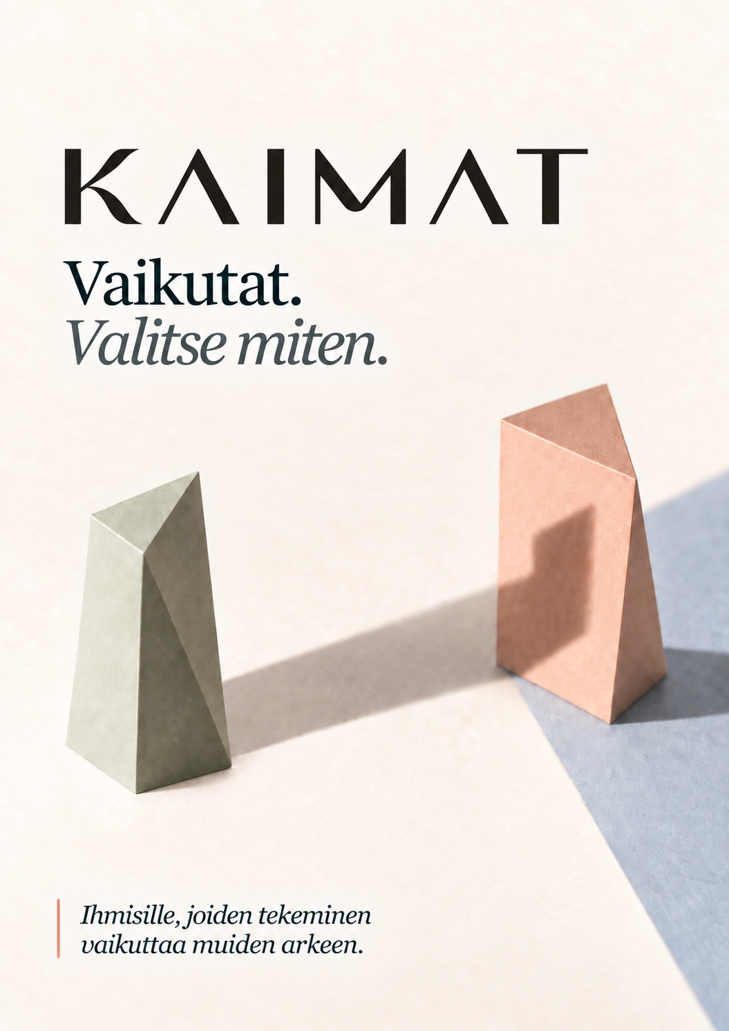 KAIMAT-kirjan kansi: Vaikutat. Valitse miten. Kaksi paperihahmoa ja niiden varjot.
